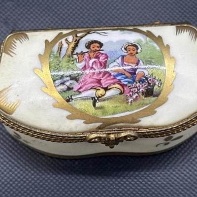 Vintage Porcelain & Brass Trinket Box