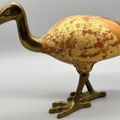Mid Century Brass & Carved Wood Seagull from Italy