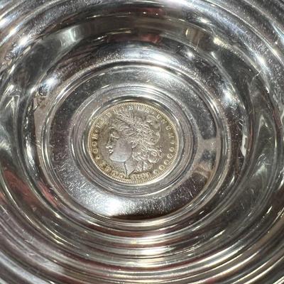 Pewter with 1881 Morgan silver dollar in center