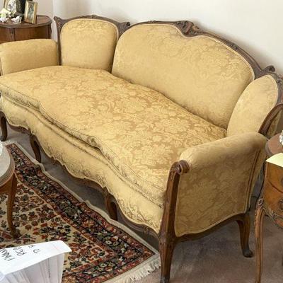 French Provincial down-stuffed sofa and matching loveseat