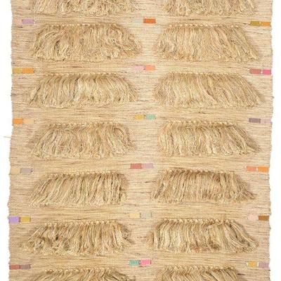 CAROL SCHWARTZOTT (B. 1945) | Untitled Woven cotton and linen thread Wall hanging with tassels and multi-colored fibers with a wooden rod...