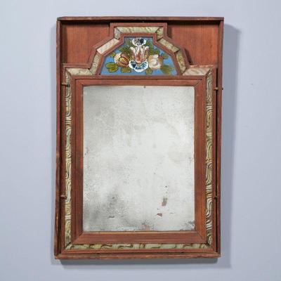 19TH CENTURY COURTING MIRROR | Having an eglomose painted panelVerso with paperwork and note reading 