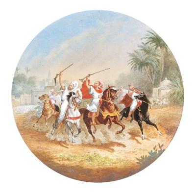 H. DESPREZ / SEVRES PAINTED PORCELAIN PLAQUE | Orientalist scene of figures on horseback mounted signed lower left and appearing in very...