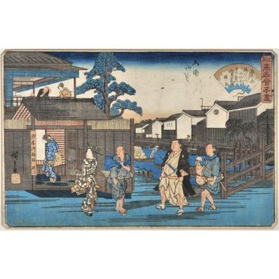UTAGAWA HIROSHIGE (1797-1858) WOODBLOCK PRINT | The Umegawa at Ryogoku. 9 x 14 in., sight - w. 21 x h. 16 in. (frame)
