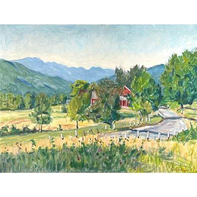 EDITH R. ABBOTT (1876-1964) NAWA | Valley farmscape . Oil on artists board. 18 x 24 in. (Sight)
