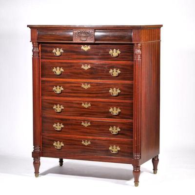 RARE BESPOKE A.H. DAVENPORT (CAMBRIDGE, MA) TALL CHEST | late 19th/ early 20th century l. 40.25 x w. 24 x h. 54.5 in.
