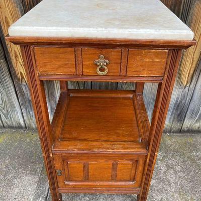 Aesthetic Movement Herder Bros. Half Commode, marble top.  Signed on the underside.  Rare, hard to find piece, important piece.
