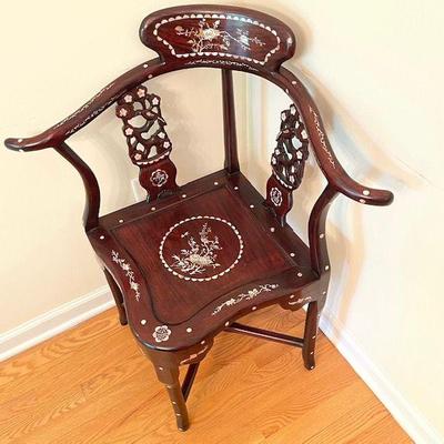 Chinese Inlay Side Chair.  Beautiful Inlay throughout entire chair..