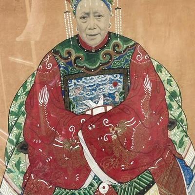 Chinese Ancestor Portrait, Watercolor Painting, early 20th Century
