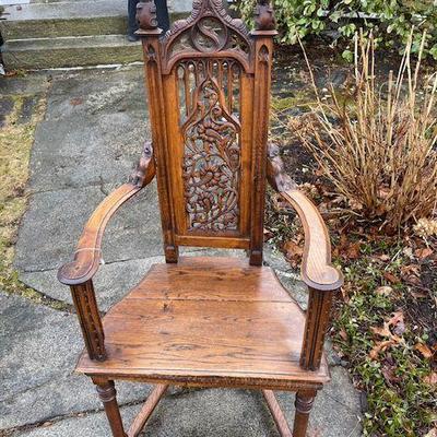 Early Gothic Oak Chair, sharply carved.
