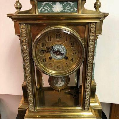 Monumental Japy Freres crystal regulator clock with Jasper Wedgewood columns on each side.  Unbelievable pendulum with a fairy and winged...
