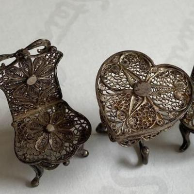 Sterling silver filigree miniature furniture