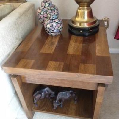 Mid century solid wood side table, carved water Buffalo 
