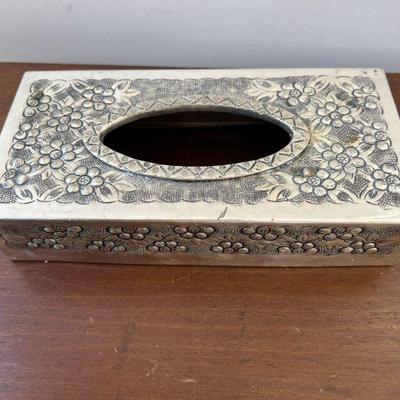 Floral Design Pewter Tissue Box Cover