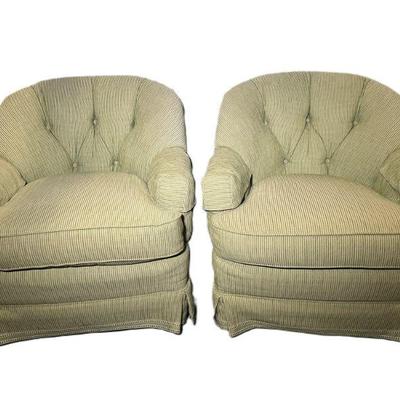 Pair Of Green Wesley Hall Club Chairs