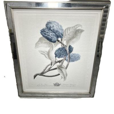 Trowbridge Gallery Imperial Flowers Blue & Grey In A Mirrored Frame