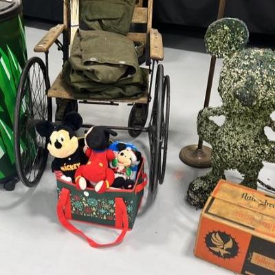 Antique Wheelchair, Mickey Plush, Mickey Topiary, Adler Brau Case