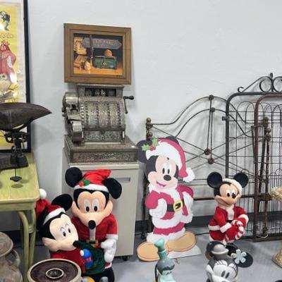 National Cash Register, Mickey Holiday Plush, Garden Gates (separate lots), Antique Bed