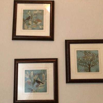 Set of three framed prints: Faith, Hope, Family; sold as set only $15