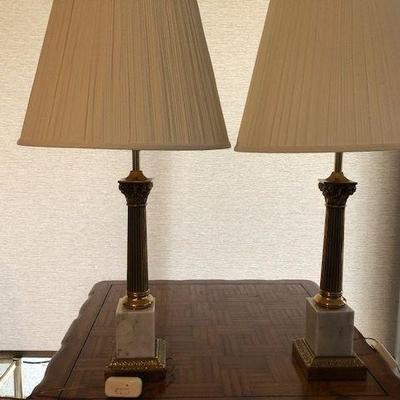 Pair brass and marble column lamps, with dimmers on each; Sold as set only; $80