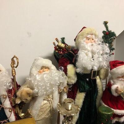 Decorative porcelain face Santa's with beautiful attire -3 sit on plastic cone; 1 full body; $10 each