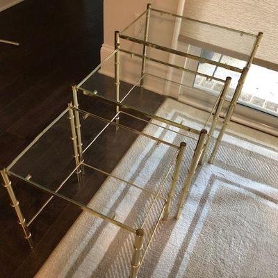 Set of three glass/chrome bamboo motif stands; $30  Sold as set or separately $10 each stand