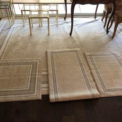Large neutral color Rug Set $75 for all pieces; OR
Large rug $50; Runner $15  Two smaller $5 each