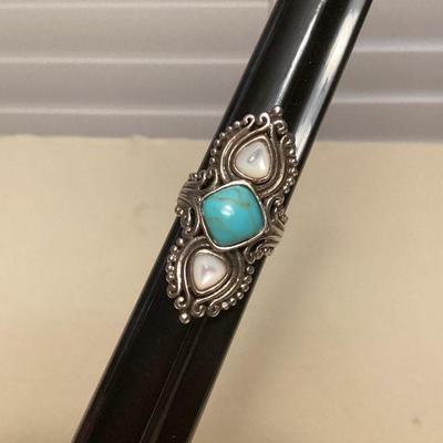 MMS114 Sterling Silver Turquoise & Moonstone Ring Size 8.25