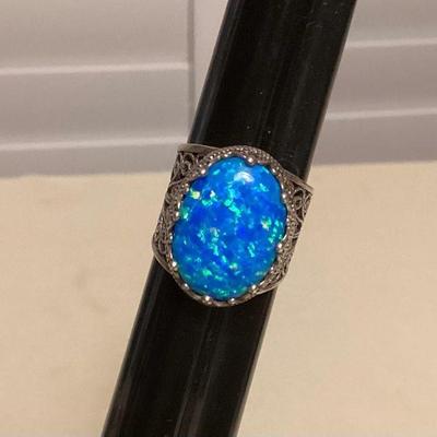 MMS118 Sterling Silver Opal Ring Size 7.25