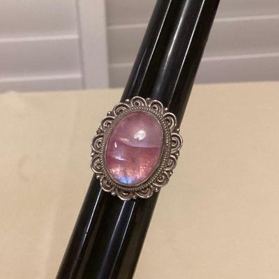 MMS122 Sterling Silver Pink Moonstone Ring Size 7.5