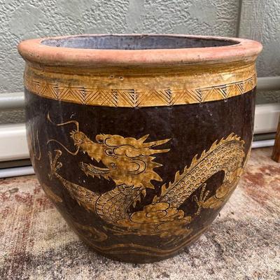 MMS144 Antique Chinese Dragon Ceramic Egg Pot Planter