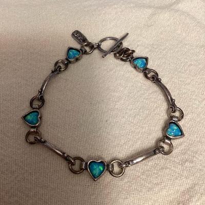 MMS019 Sterling Silver Opal Hearts Bracelet 
