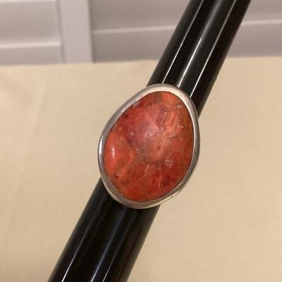 MMS125 Sterling Silver Ring With Large Polished Orange Stone Size 7