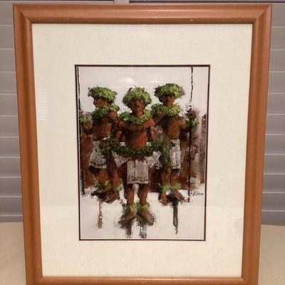 MMS012 Framed Picture Of Male Hula Dancers By Furtado 