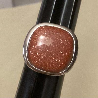 MMS128 Sterling Silver Brown Shimmery Stone Ring Size 8