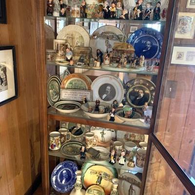 Part large collection of antique Dickens Ware, plates, steins, figurines, Sebastian’s 