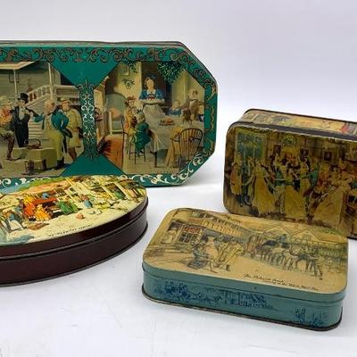 English Dickens tin cookie boxes