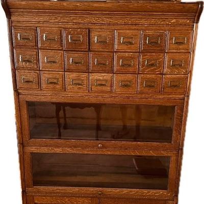 Oak barrister bookcase with index file 