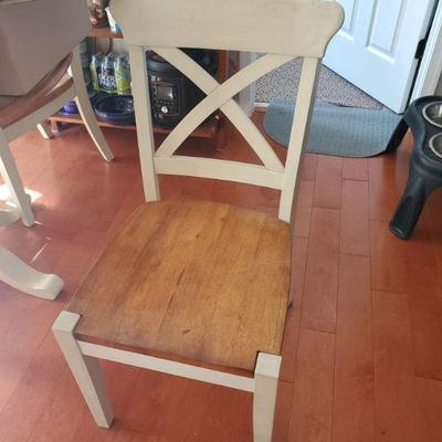 WHITE AND PINE KITCHEN DINING TABLE, 4 CHAIRS