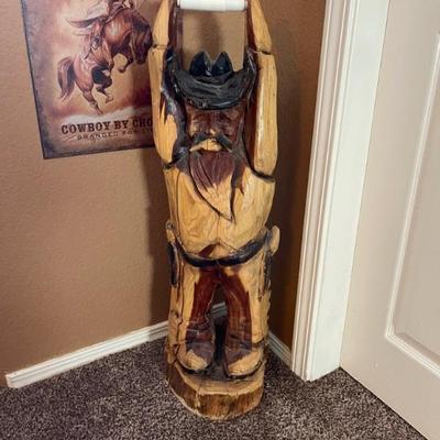 Toilet paper holder - classic cowboy hand carved 