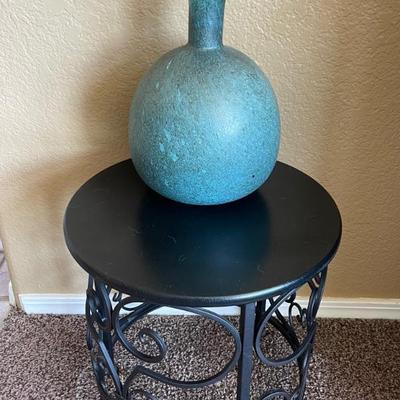 Side table and blue vase 