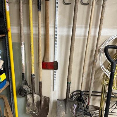Yard tools - shovels, rakes, hoe, pruners, etc