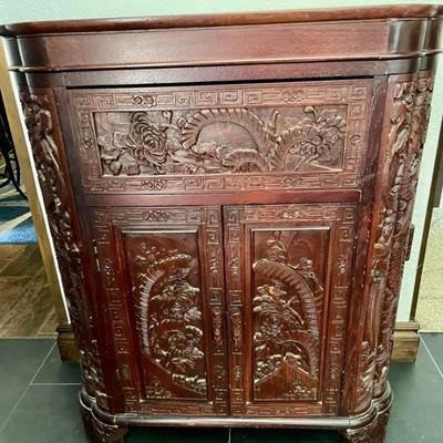 antique carved Chinese flip top bar Rosewood