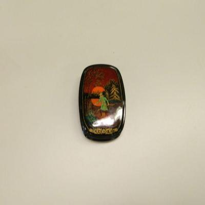 Russian lacquer box with Prince Ivan and bow with mystical frog 