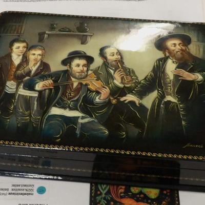 Russian Black lacquer box with Jewish musicians