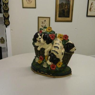 Cast Iron Doorstop with Puppies