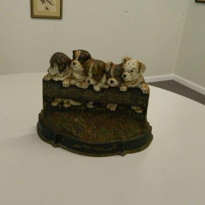 Cast Iron Doorstop with Puppies