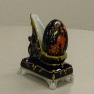 Russian Lacquer Firebird Egg with Royal Dux Czechoslovakian cigar holder