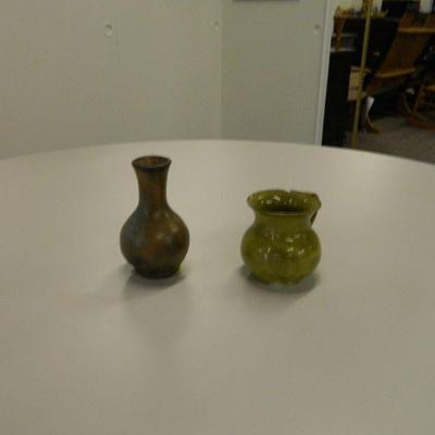 Cole Pottery handled pot and bud vase signed Seagrove