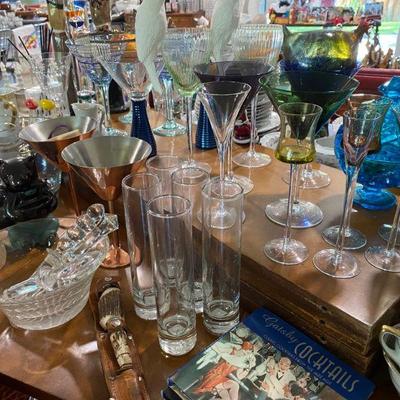 Assortment of Martini Glasses, swirled, colored, clear and MORE